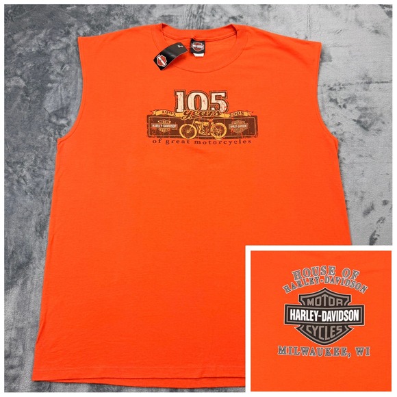 Harley-Davidson Other - NWT Harley-Davidson 105 Anniversary Muscle Tee Orange Mens 3XL Made in USA